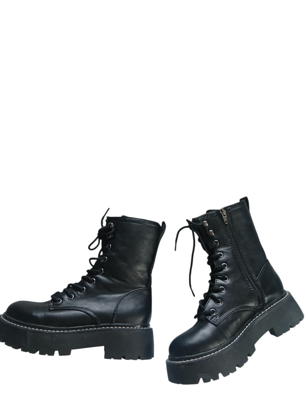Wild Fable Target Black 8 Eye Lace Up Combat Boots Side Zipper Lug Sole Size 6